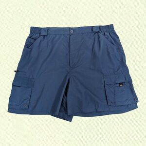 AFTCO Shorts Mens 44 Blue 7" Cargo Pocket Fishing Nylon Elastic Waist Logo Adult